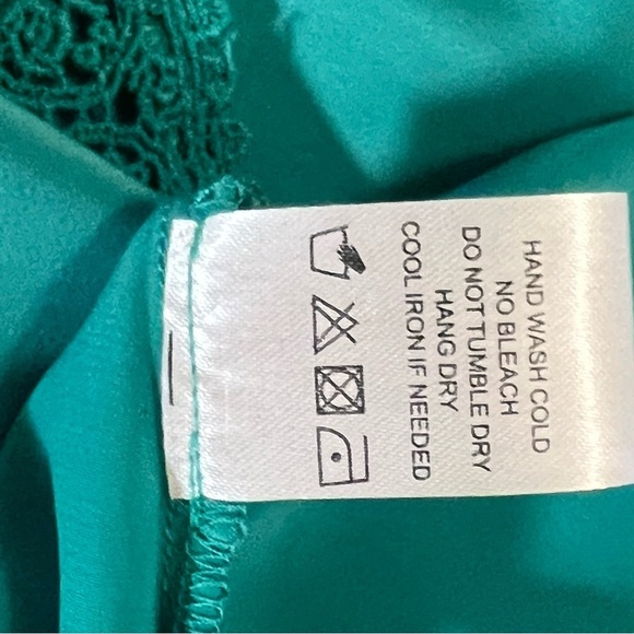 Lovers + Friends Green V-Neck Balloon Sleeve Lace Embroidered Detail Blouse M - Picture 5 of 12